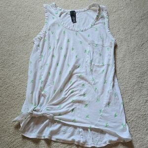 bobi White Asymmetrical Tie Front Sleeveless Tank Top